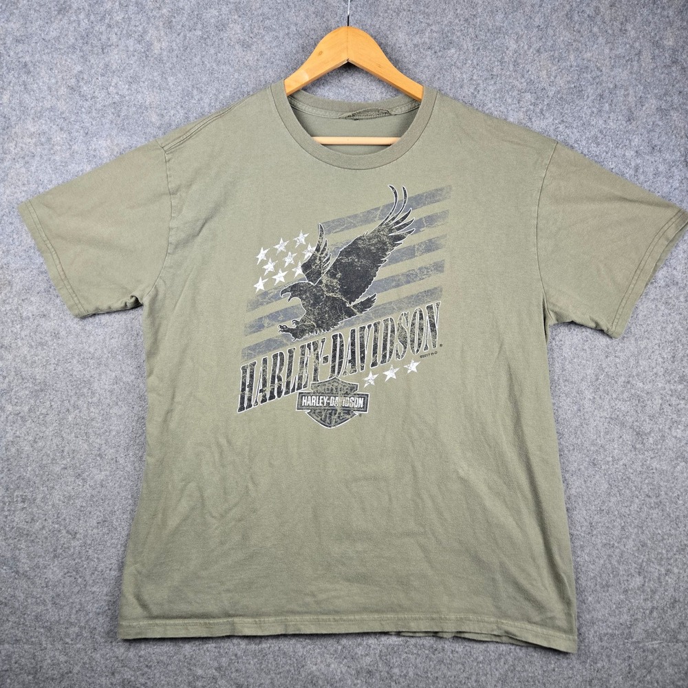 Harley Davidson T Shirt Mens XL Green Eagle Flag Bangkok Thailand Biker Graphic